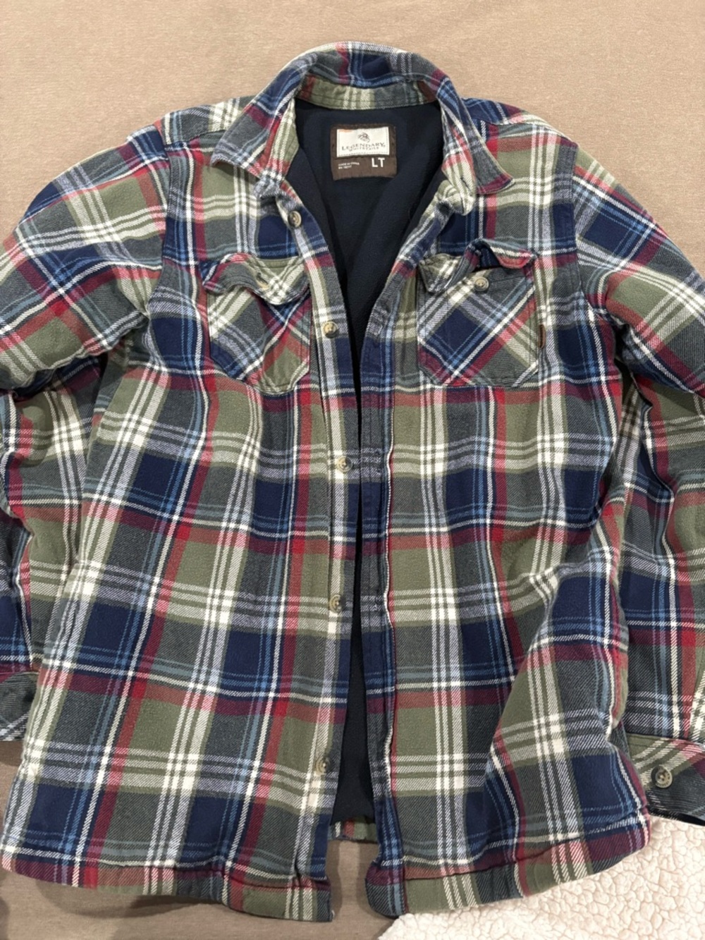 Legendary Whitetails Navy Green Red Plaid Lined Shirt Jacket